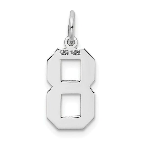 14k White Gold, Jersey Collection, Medium Number 8 Pendant